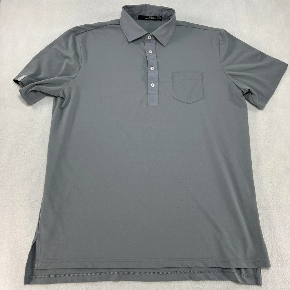 RLX Ralph Lauren Polo Shirt Mens Medium Gray Wicking Stretch Pocket Golf Tech